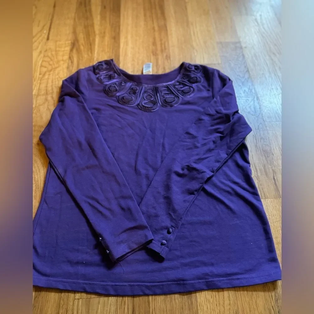 Avon Soutache Embroidery Purple Long Sleeve Tshirt Top Size Women's XL - Picture 4 of 13